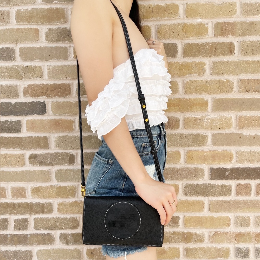 Tory Burch Wallet Crossbody Black logo - Picture 2 of 4